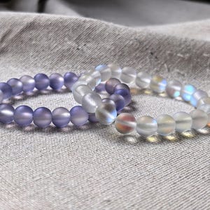 Aurora Mermaid Glass & Matte Lavender Stacking Bracelet Set, Pastel Witchy Aesthetic, Mystic Moonstone Vibes, Bestie Birthday Gift for Her