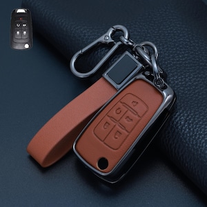 Funda de cuero de primera calidad para llave remota plegable de 5 botones de Chevrolet, estuche de lujo para llave de coche con llavero, regalo grabado personalizado.