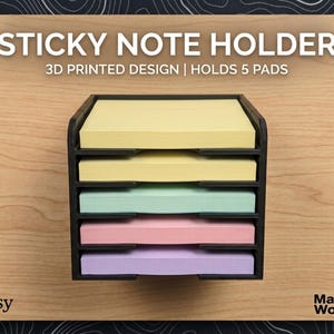 3D Printed Sticky Note Holder, 5-Pad Desk Organizer, Office Workspace Accessory