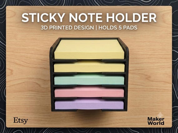 3D Printed Sticky Note Holder, 5-Pad Desk Organizer