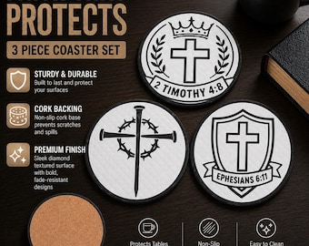 Juego de posavasos con diseño religioso impreso en 3D con soporte / Decoración para el hogar con temática religiosa