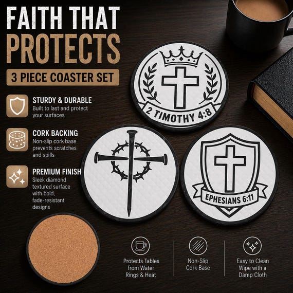 3D Printed Faith Coaster Set With Holder