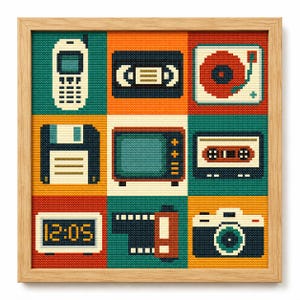 Retroteknik korsstygnsmönster PDF, 80-90-tals nostalgidekor