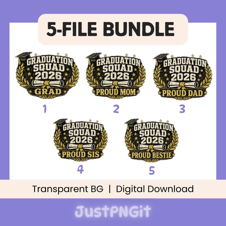 Graduation Squad 2026 PNG Bundle, Proud Mom Dad Sister Bestie Shirt ...
