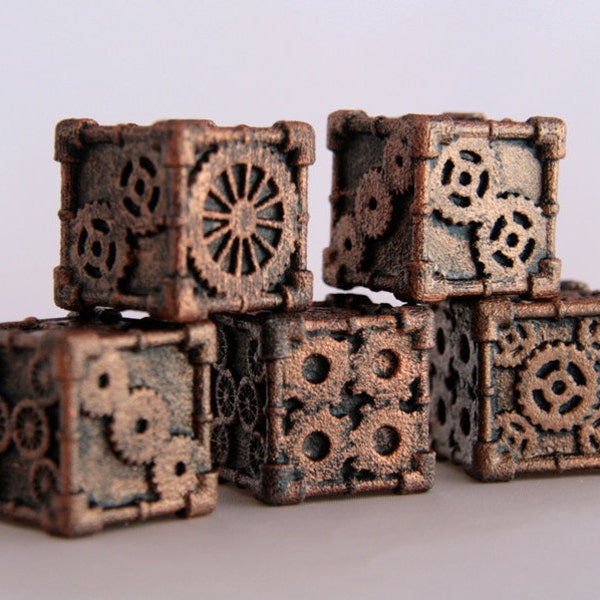 Dice (1 Die) - 3D printed, Steampunk Style, Bronze Finish