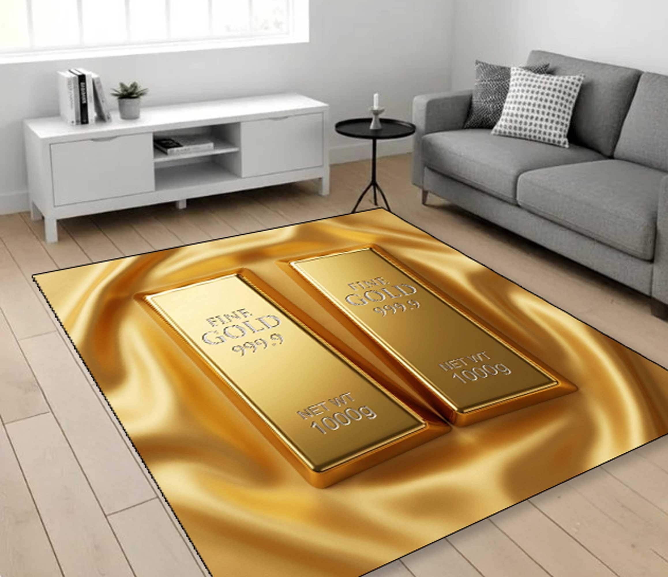 Gold Bar Rug, Luxury Gold Carpet, Modern Glam Living Room Rug, Rich ...