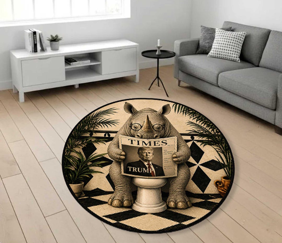 Rhino Rug Funny Rhino Pattern Toilet Rug, Animal Pattern Bathroom Rug, Round ...