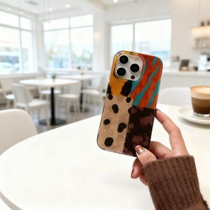 Coque de portable patchwork léopard rétro pour iPhone - Coque à imprimé animal en quatre couleurs