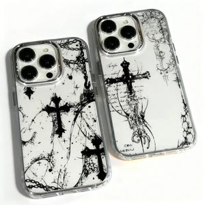 Gothic Cross Transparent Phone Case for iPhone – Dark Soft Cover