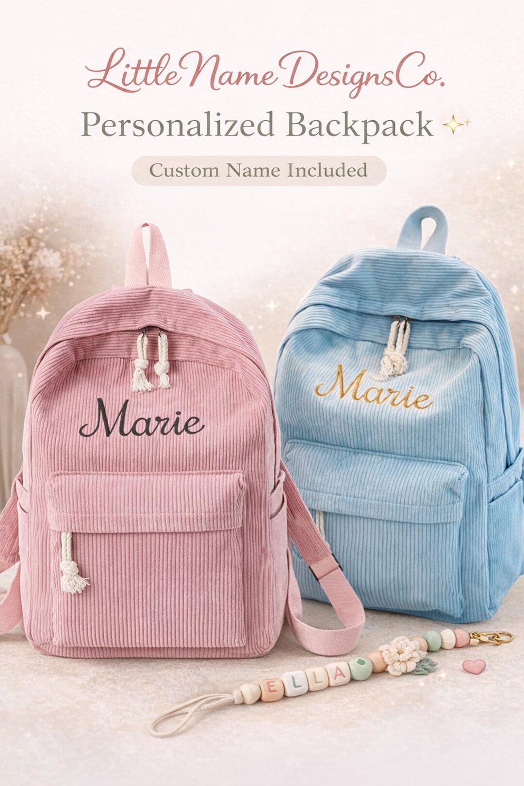 Personalized Corduroy Backpack | Custom Embroidered Name School Bag - Etsy