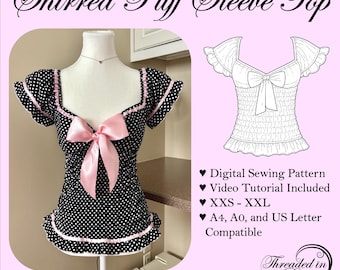 Shirred Puff Sleeve Top Sewing Pattern PDF + Tutorial Video