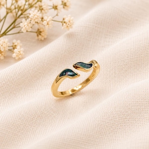 Anillo de oro con abulón, anillo con envoltura de concha de paua natural, anillo minimalista abierto ajustable, joyería delicada y llamativa, regalo para ella, anillo para uso diario.
