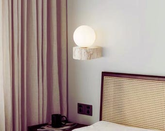 Japandi Vägglampa Glasklot Vägglampa Minimalistisk Sovrum Sänglampa Wabi Sabi Stenväggbelysning
