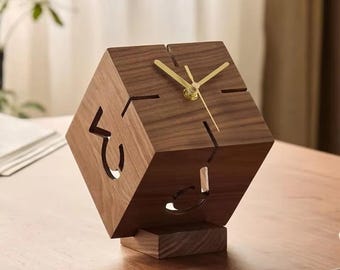 Skrivbordsklocka i trä, svart valnöt, tyst skrivbordsklocka, minimalistisk bordsklocka, modern skrivbordsdekor, liten träklocka