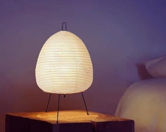 Japanese Rice Paper Table Lamp Japandi Bedside Lamp Wabi Sabi Tripod Lantern Light Minimalist Bedroom Decor