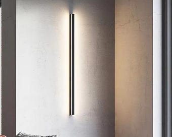 Minimalistisk linjär vägglampa modern LED-remsa vägglampa nordisk sovrum sängbordsbelysning lång svart vägglampa