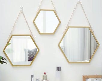 Hexagon väggspegel guldfärgad hängande spegel modern geometrisk badrumsspegel dekorativ sovrumsväggdekor