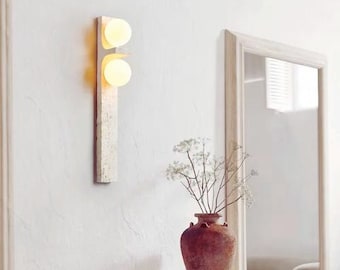 Wabi Sabi stenvägglampa travertin vägglampa Japandi naturstenslampa minimalistisk sovrum vardagsrumsbelysning