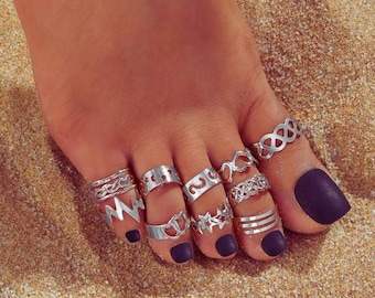 Boho tåringset Justerbara tåringar Silver strandsmycken Stjärna Måne tåringar Sommar fotsmycken för kvinnor