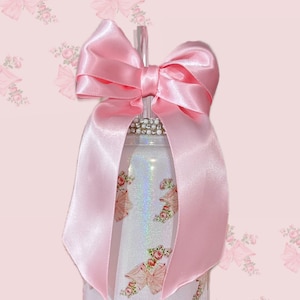 pink bow coquette glass can drinker cup tumbler with bow topper