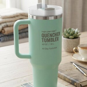 40 oz Quencher Tumbler with Handle and Straw | Mint Green Stainless Steel Travel Mug | Car Cup Holder Friendly Aesthetic Water Bottle bild 2