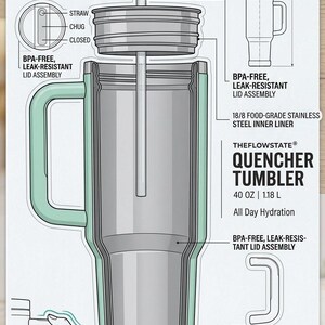 40 oz Quencher Tumbler with Handle and Straw | Mint Green Stainless Steel Travel Mug | Car Cup Holder Friendly Aesthetic Water Bottle bild 6