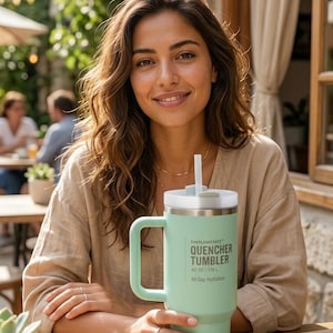 40 oz Quencher Tumbler with Handle and Straw | Mint Green Stainless Steel Travel Mug | Car Cup Holder Friendly Aesthetic Water Bottle bild 1