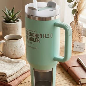 40 oz Quencher Tumbler with Handle and Straw | Mint Green Stainless Steel Travel Mug | Car Cup Holder Friendly Aesthetic Water Bottle bild 3
