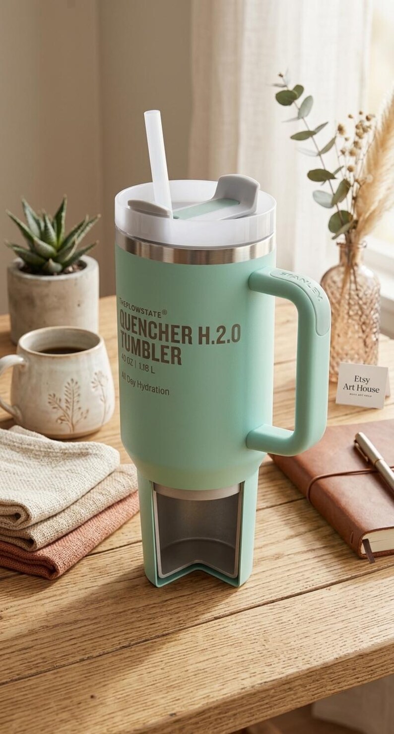 40 oz Quencher Tumbler with Handle and Straw | Mint Green Stainless Steel Travel Mug | Car Cup Holder Friendly Aesthetic Water Bottle bild 3