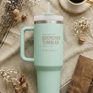 40 oz Quencher Tumbler with Handle and Straw | Mint Green Stainless Steel Travel Mug | Car Cup Holder Friendly Aesthetic Water Bottle bild 7