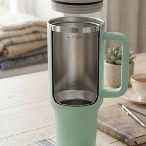 40 oz Quencher Tumbler with Handle and Straw | Mint Green Stainless Steel Travel Mug | Car Cup Holder Friendly Aesthetic Water Bottle bild 9