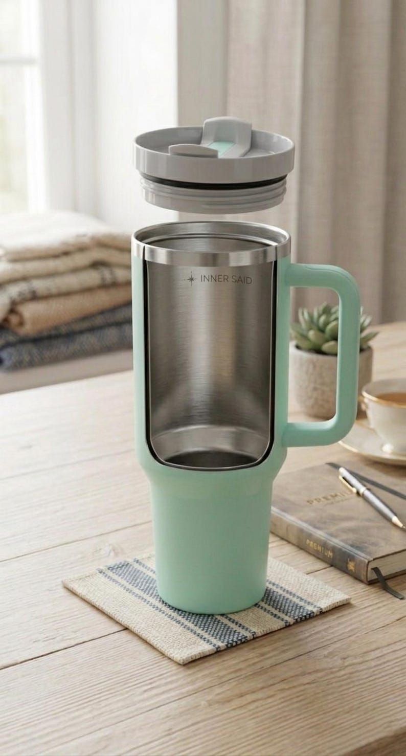 40 oz Quencher Tumbler with Handle and Straw | Mint Green Stainless Steel Travel Mug | Car Cup Holder Friendly Aesthetic Water Bottle bild 9