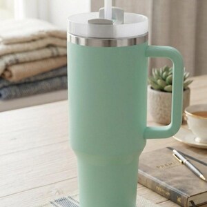 40 oz Quencher Tumbler with Handle and Straw | Mint Green Stainless Steel Travel Mug | Car Cup Holder Friendly Aesthetic Water Bottle bild 8