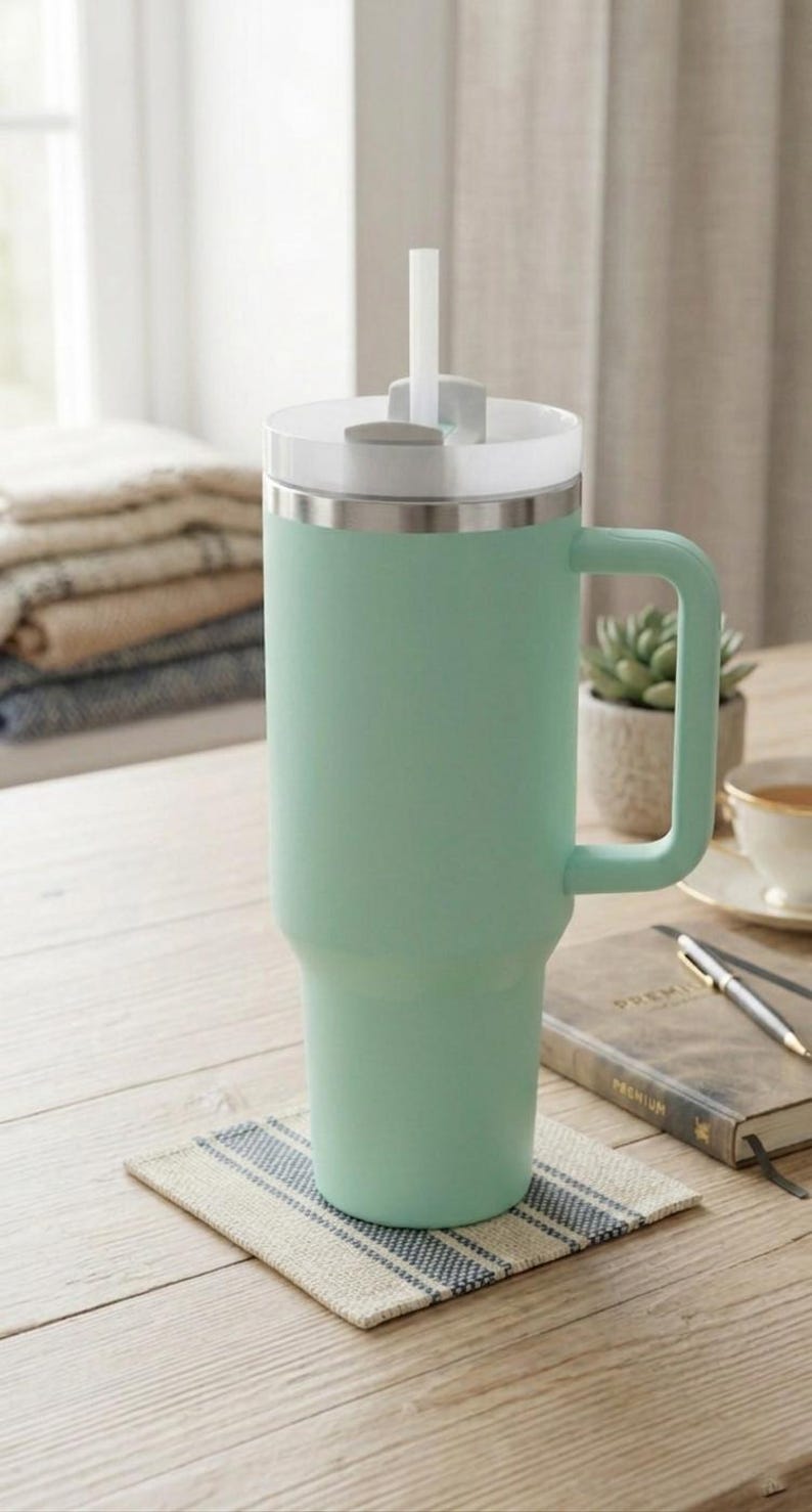40 oz Quencher Tumbler with Handle and Straw | Mint Green Stainless Steel Travel Mug | Car Cup Holder Friendly Aesthetic Water Bottle bild 8