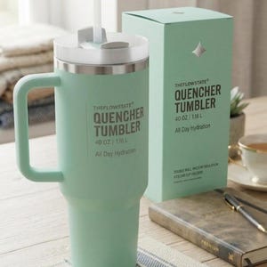 40 oz Quencher Tumbler with Handle and Straw | Mint Green Stainless Steel Travel Mug | Car Cup Holder Friendly Aesthetic Water Bottle bild 4