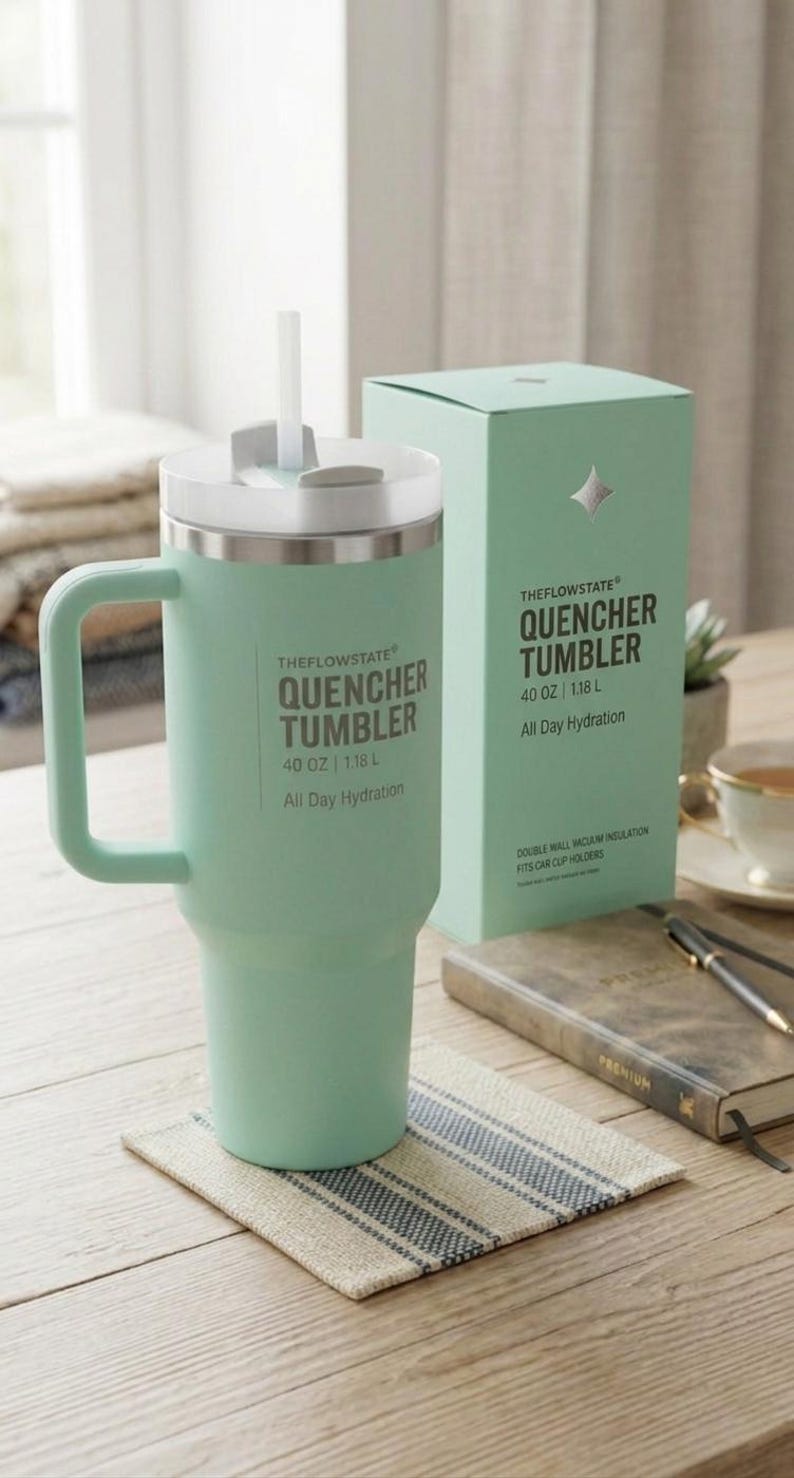 40 oz Quencher Tumbler with Handle and Straw | Mint Green Stainless Steel Travel Mug | Car Cup Holder Friendly Aesthetic Water Bottle bild 4