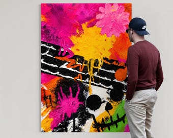 Rindo da Morte 1 Impressão de Arte Expressionista Abstrata Digital, Arte de Parede Moderna e Colorida, Download Contemporâneo para Impressão