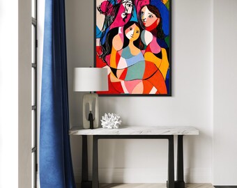 Namoradas 2 - Impressão de Arte Abstrata para Parede | Pôster Moderno e Colorido com Retrato Feminino | Arte Contemporânea para Imprimir | Decoração para Download Digital