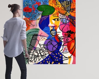 Whisper 2 Abstract Faces Printable Wall Art, Colorful Abstract Portrait, Modern Digital Download, Contemporary Wall Decor