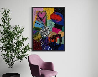 Overthinking 3 Digital Abstract Expressionist Art Print, Colorful Contemporary Wall Art, Modern Printable Download