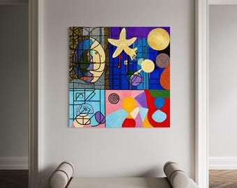 Golden Tides 1 Abstract Geometric Wall Art, Modern Digital Download, Contemporary Printable Art, Visual Worlds Collection