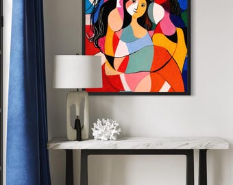Girlfriends 2 - Abstract Wall Art Print | Colorful Modern Female Portrait Poster | Contemporary Printable Art | Digital Download Decor