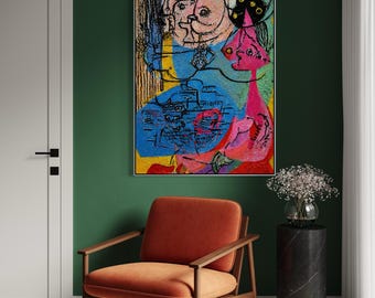 Visitors 2 Abstract Faces Printable Wall Art, Surreal Abstract Portrait, Digital Download, Modern Contemporary Wall Decor