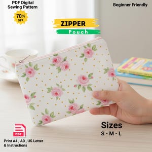 Patron de couture de trousse de maquillage PDF | Modèle de pochette cosmétique à fermeture éclair | Petit sac organiseur de voyage | Modèle de pochette bricolage | Téléchargement instantané