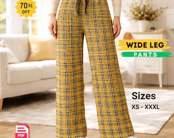 Women Wide Leg Pants Sewing Pattern PDF | Drawstring Trousers Pattern | High Waist Lounge Pants | Easy Beginner Sewing Tutorial
