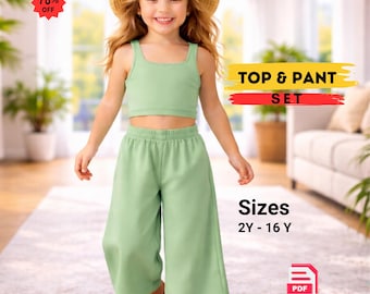 Zomerset meisjes naaipatroon pdf | Patroon top en broek voor kinderen | Naaipatroon voor beginners | DIY-outfit direct downloaden