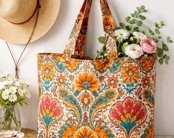 Naaipatroon canvas draagtas pdf | Patroon herbruikbare katoenen draagtas | Doe-het-zelf-boodschappentas | Draagtas dames | Direct downloaden