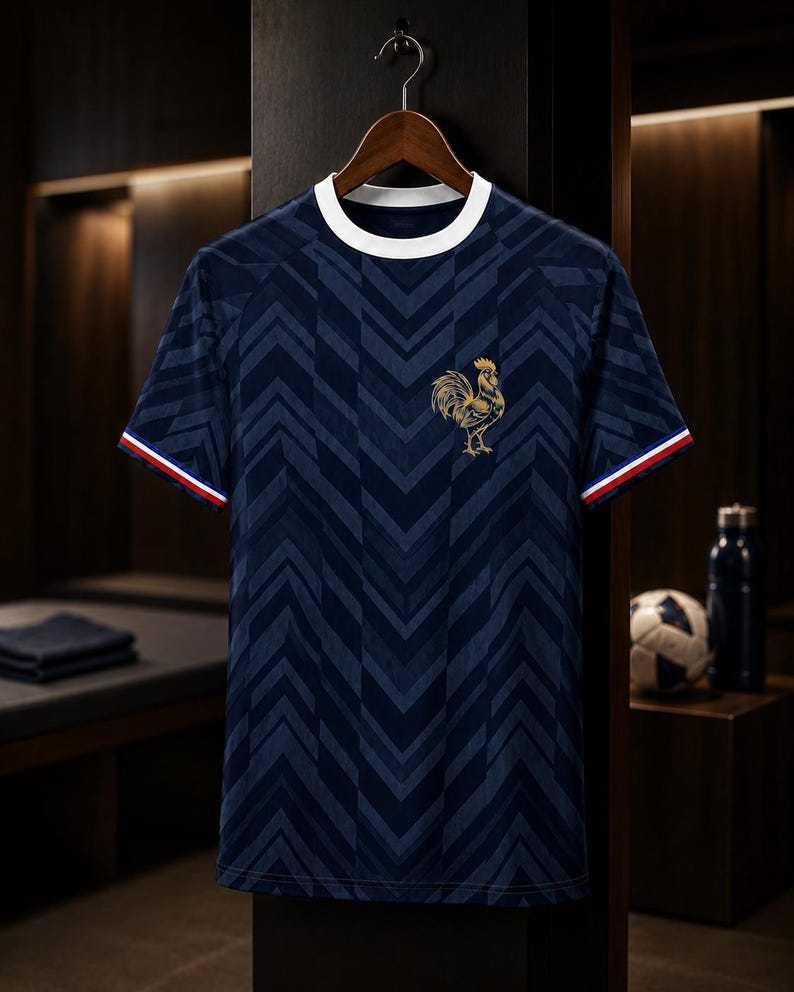 France Soccer Jersey: Golden Rooster All-Over Print Fan Shirt – Les Bleus Dark Navy Tee image 1