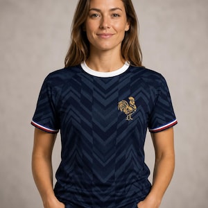 France Soccer Jersey: Golden Rooster All-Over Print Fan Shirt – Les Bleus Dark Navy Tee image 4