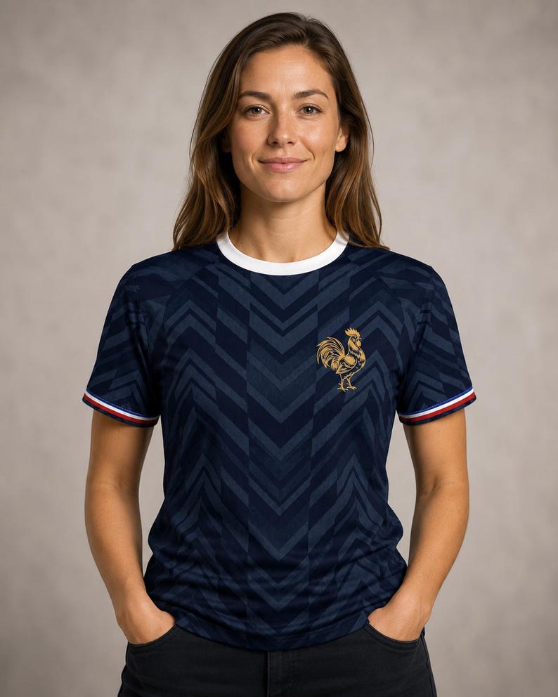 France Soccer Jersey: Golden Rooster All-Over Print Fan Shirt – Les Bleus Dark Navy Tee image 4